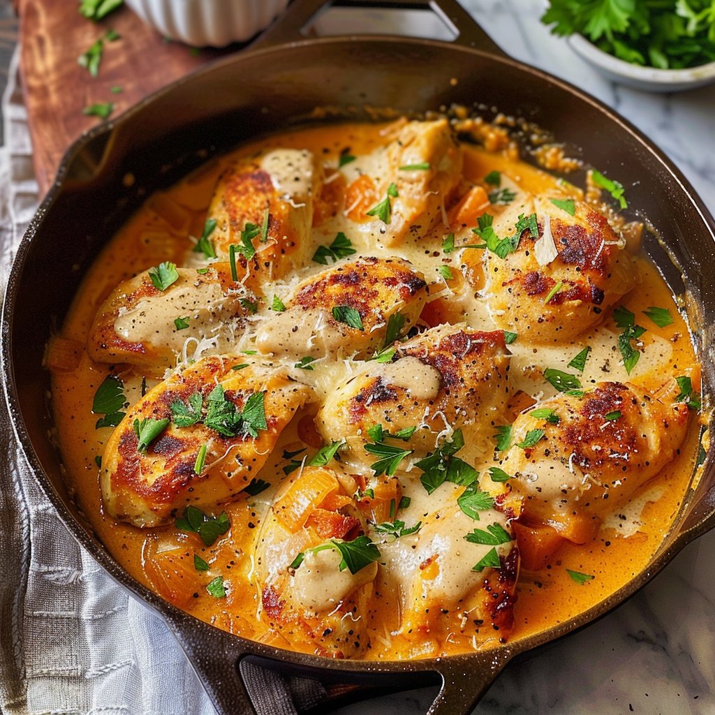Creamy Pumpkin Parmesan Chicken Skillet 4 Creamy Pumpkin Parmesan Chicken Skillet Recipe