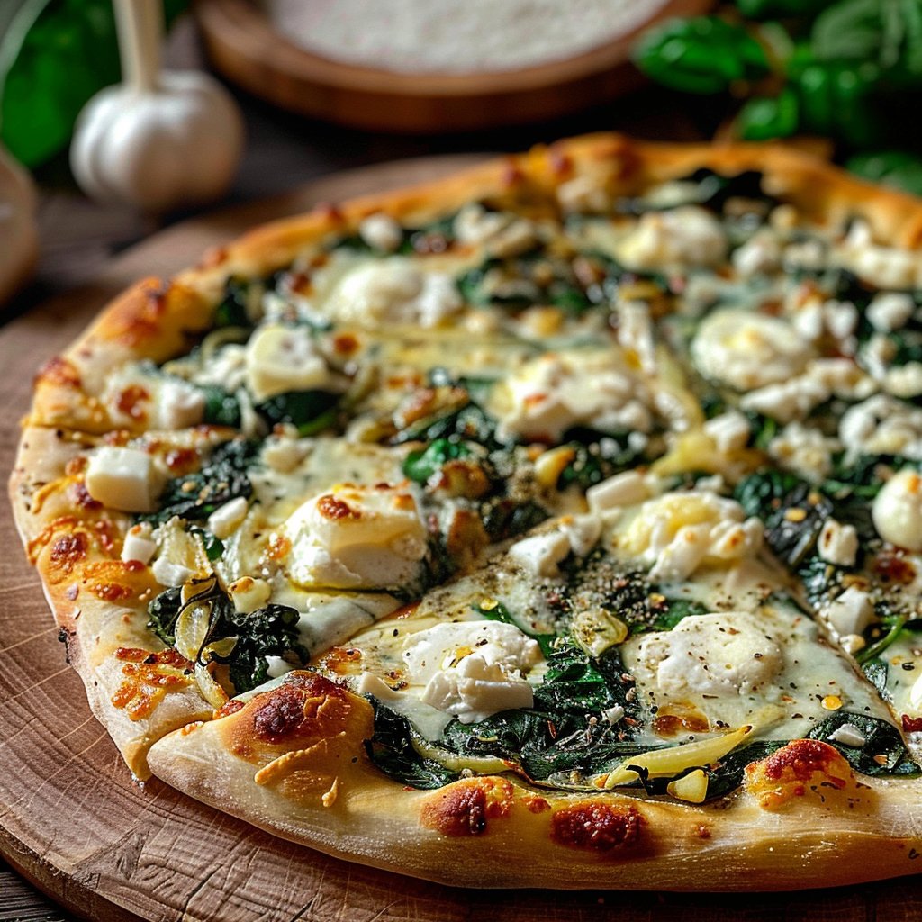Greek Roasted Garlic Spinach White Pizza 4 Greek Roasted Garlic Spinach White Pizza