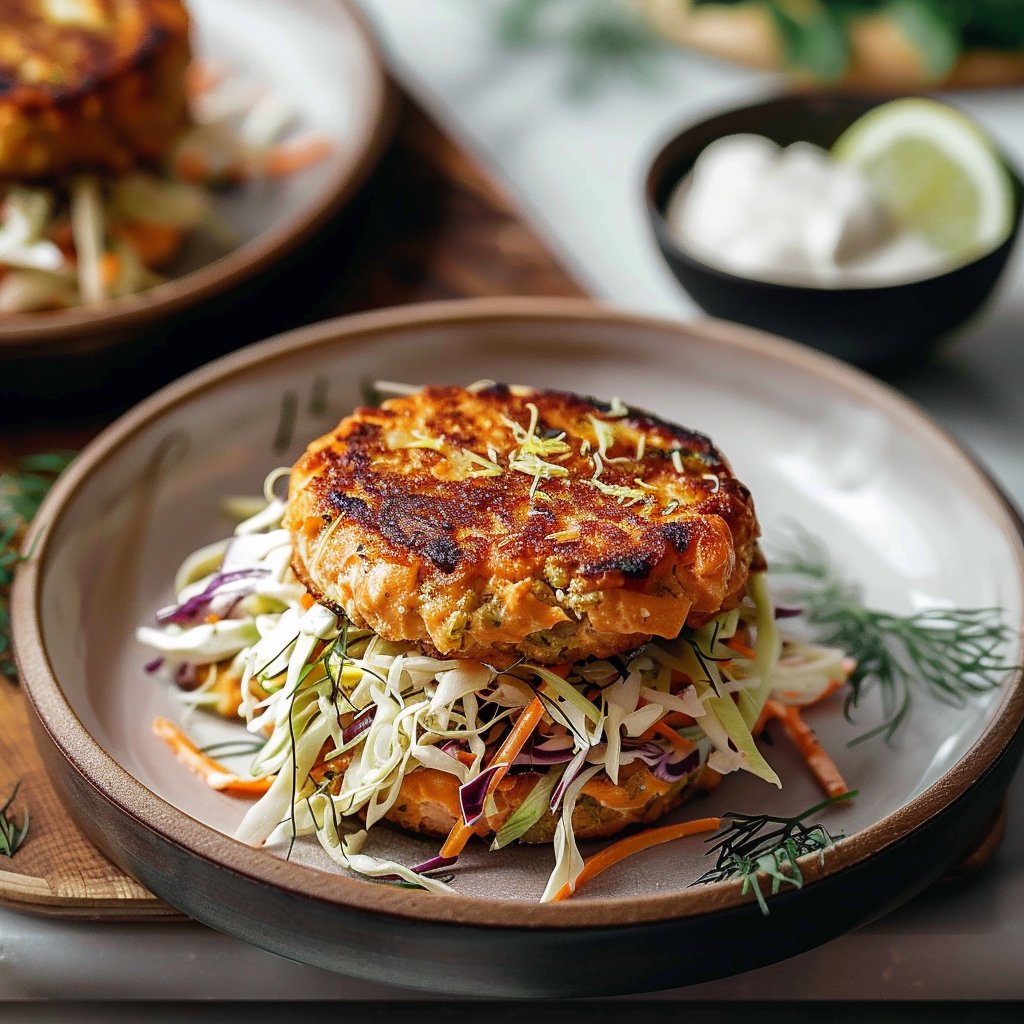 Salmon Burgers with Fresh Slaw 4 Salmon Burgers with Fresh Slaw