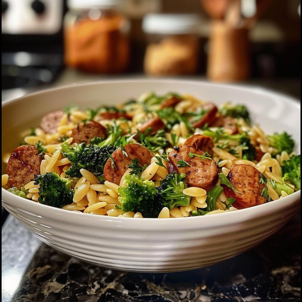 Chicken Sausage and Broccoli Orzo 4 Chicken Sausage and Broccoli Orzo
