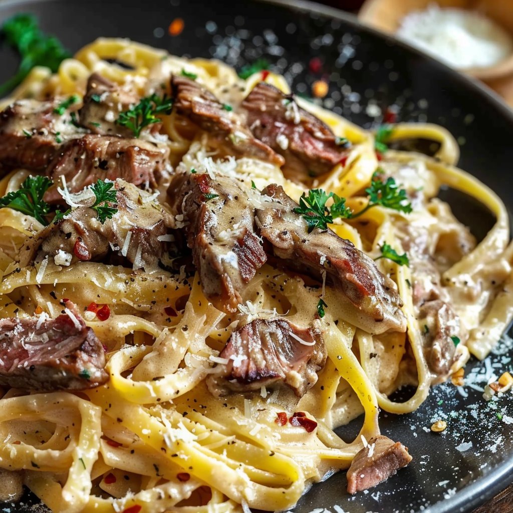 Creamy Garlic Parmesan Steak Pasta 4 Creamy Garlic Parmesan Steak Pasta