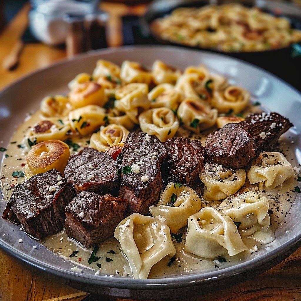 Garlic Butter Steak Bites with Alfredo Tortellini 4 Garlic Butter Steak Bites & Alfredo Tortellini