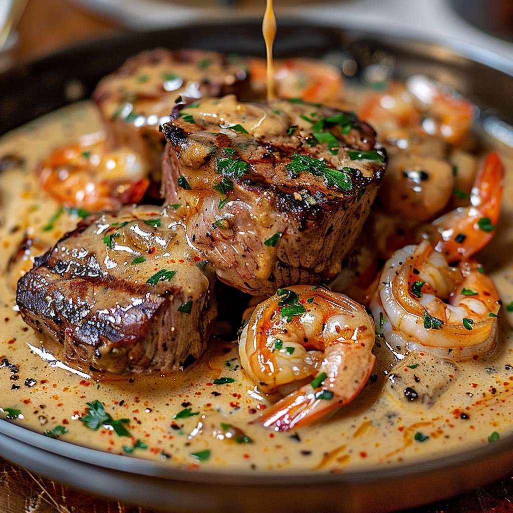 Steak in Creamy Cajun Shrimp Sauce 4 Steak in Creamy Cajun Shrimp Sauce