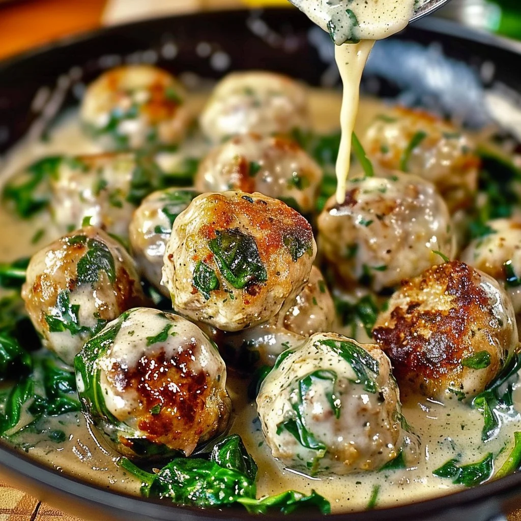 Chicken Meatballs With Spinach Alfredo Sauce 4 Chicken Meatballs With Spinach Alfredo Sauce