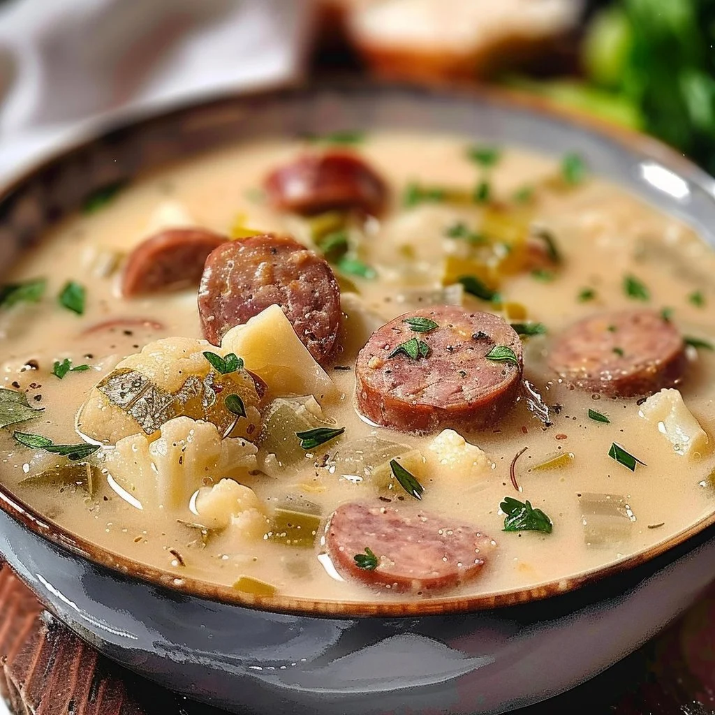 Hearty Low Carb Sausage & Cauliflower Soup 4 Hearty Low Carb Sausage & Cauliflower Soup