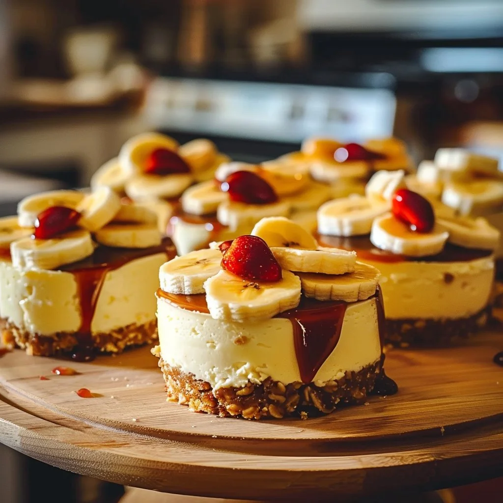 Mini Banana Split Cheesecakes 4 Mini Banana Split Cheesecakes