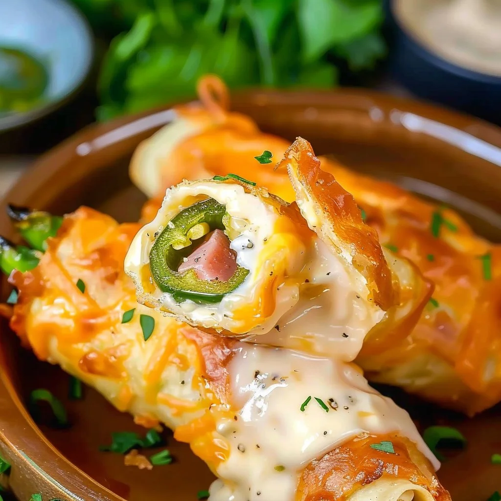 Crispy Ham & Cheese Jalapeno Popper Roll Ups 4 Crispy Ham & Cheese Jalapeno Popper Roll Ups