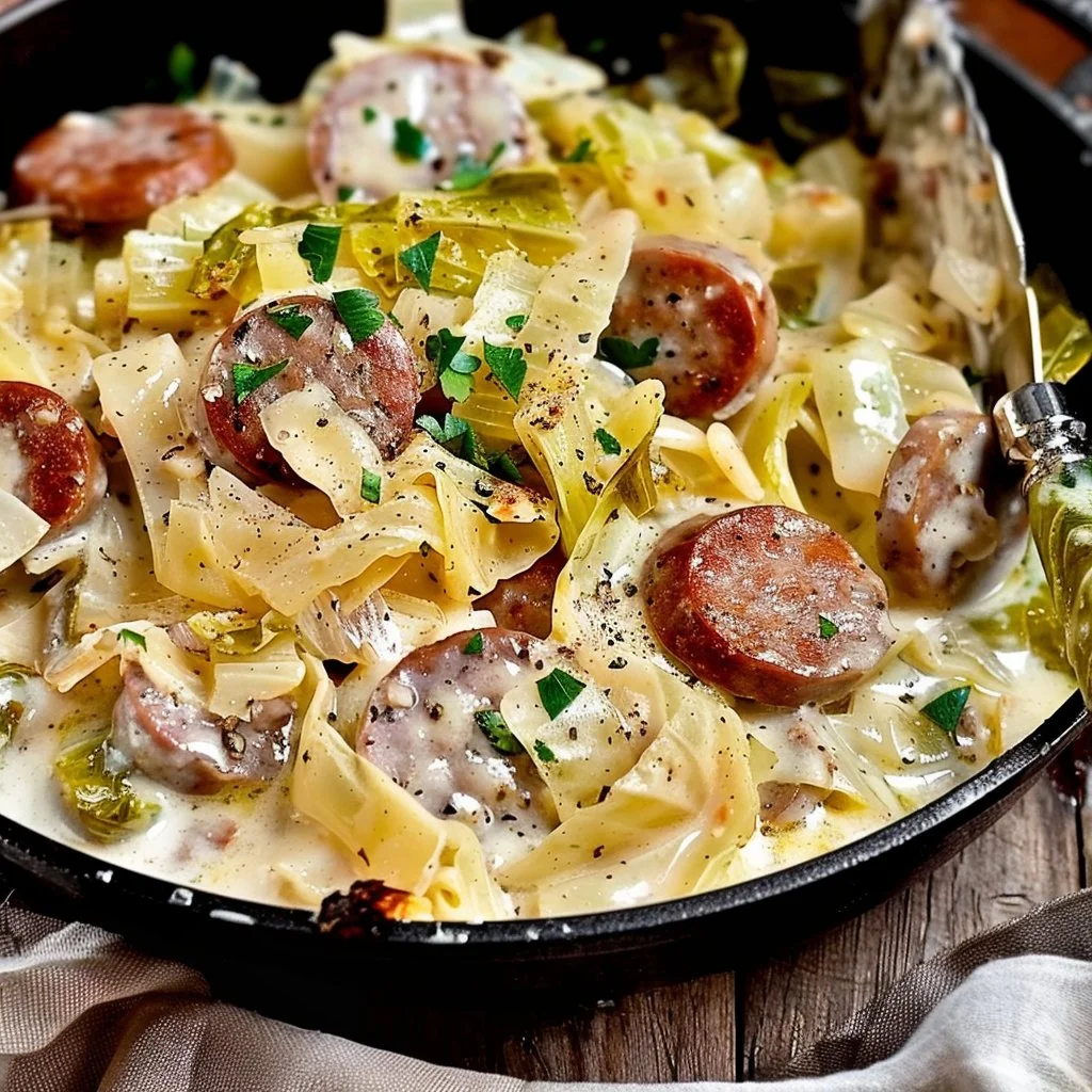 Sausage & Cabbage Alfredo Skillet 4 Sausage & Cabbage Alfredo Skillet