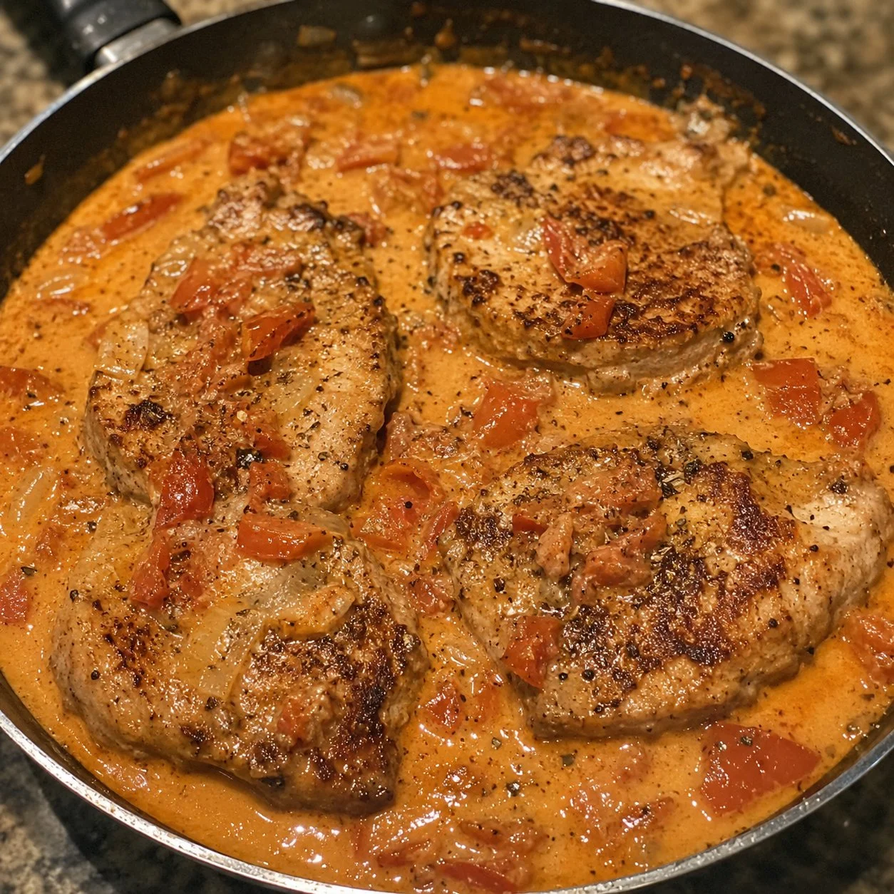 Keto Pork Chops In Tomato Cream Sauce 4 Keto Pork Chops In Tomato Cream Sauce