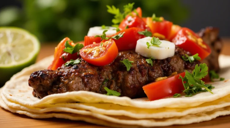 Close-up of a freshly cooked trompo with juicy meat, warm tortillas, and fresh cilantro.