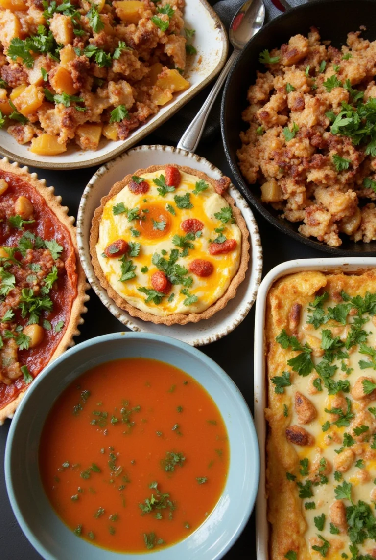 Overhead view of several home-cooked meals, showcasing freshness and variety.