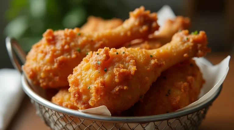 Close-up of crispy, juicy air-fried chicken pieces.