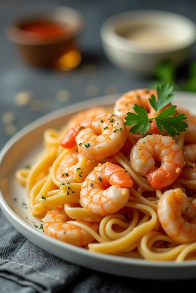 A plated bowl of Cajun Shrimp Pasta