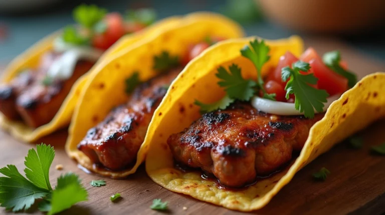 Crispy grilled tripa meat tacos with fresh toppings.