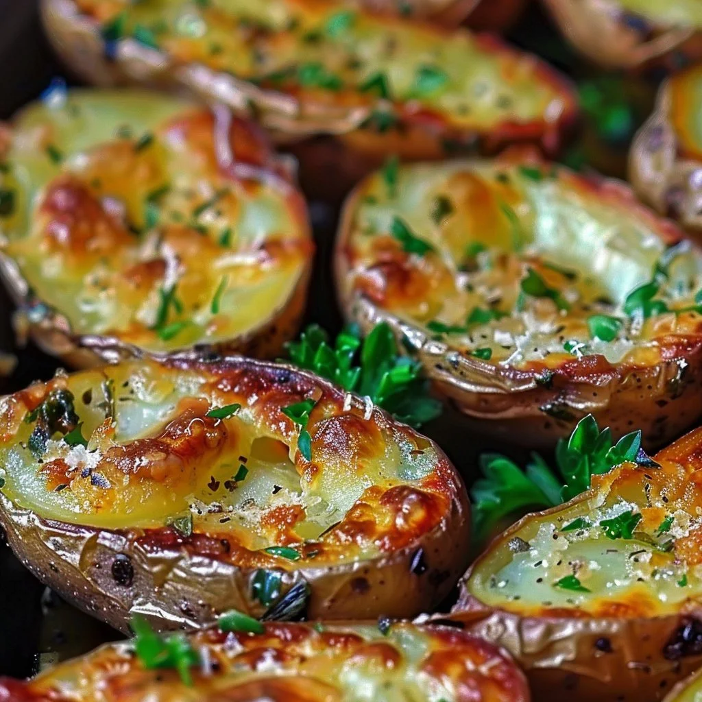 Crispy garlic herb roasted potato skins served as a savory snack.