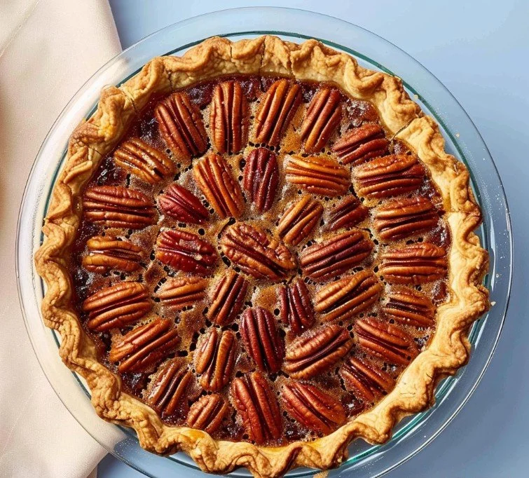 Delicious slice of the best pecan pie with a golden crust and rich filling