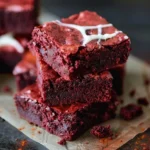 Delicious red velvet brownies topped with cream cheese frosting