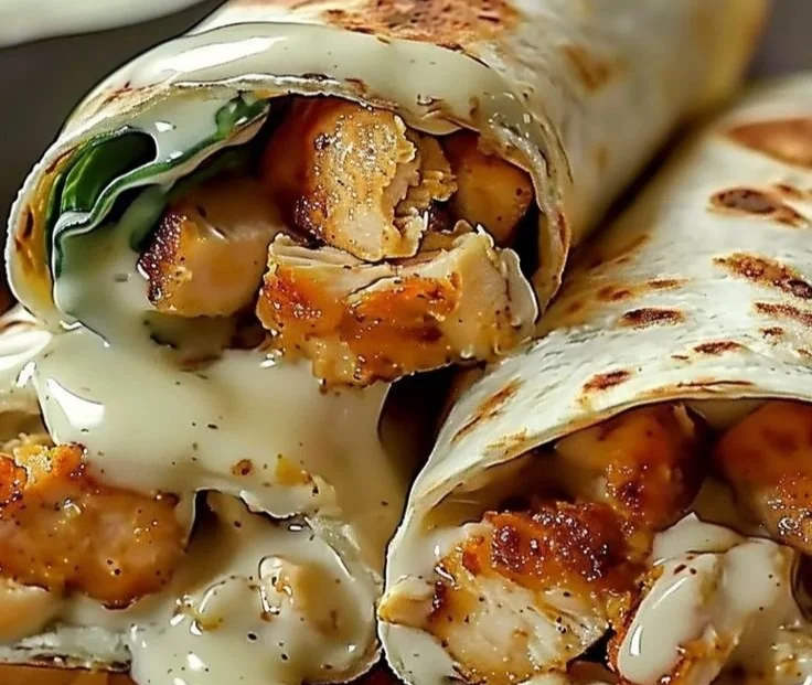 Delicious cheesy garlic chicken wraps ready to be served