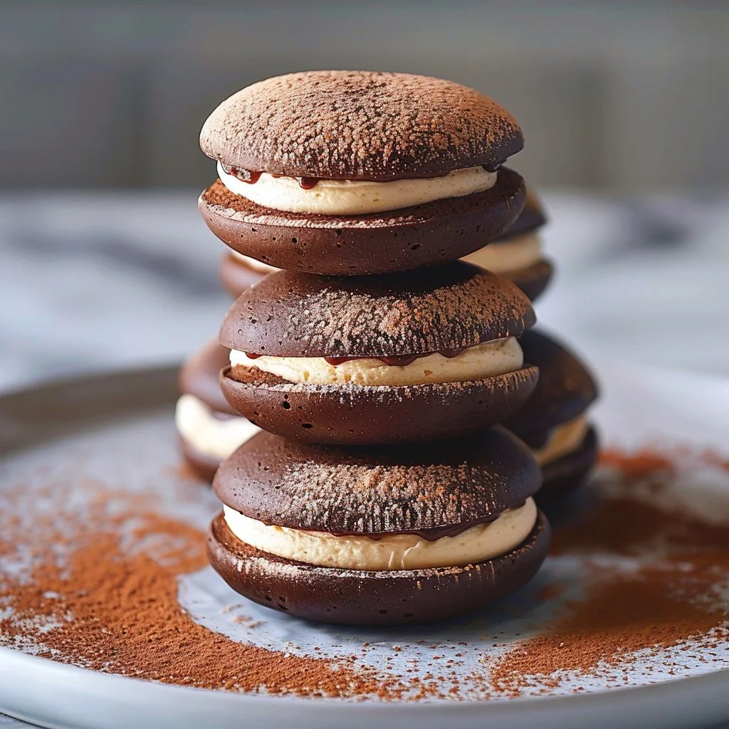 Delicious chocolate coffee tiramisu whoopie pies on a plate