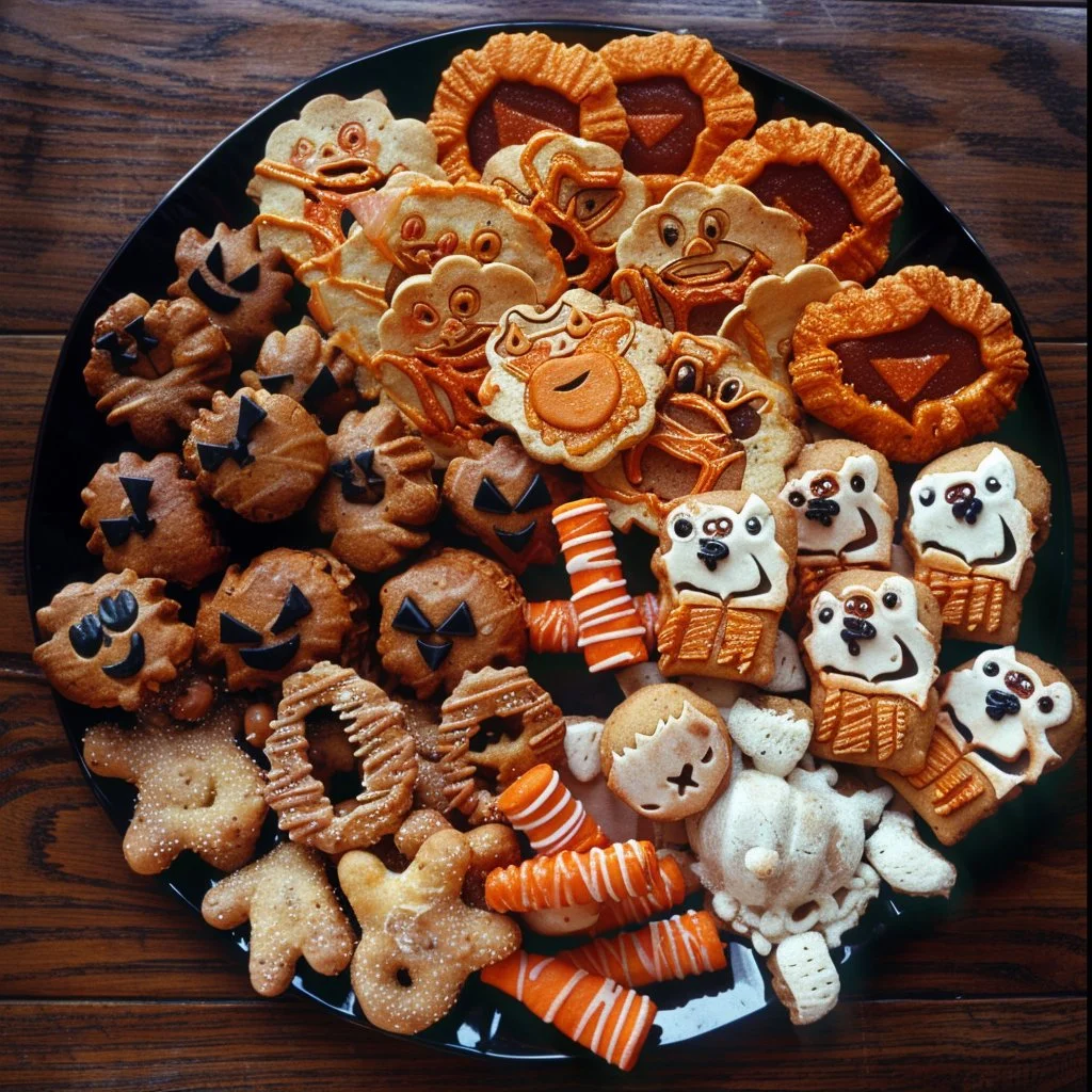 Variety of spooky Halloween snacks arranged for a festive party.