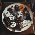 A variety of Halloween treats including spooky cookies and cupcakes