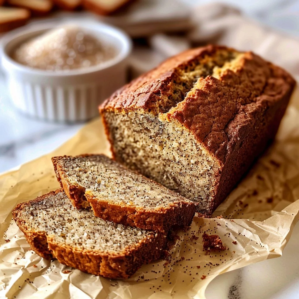 Loaf of moist banana bread with chocolate chips and walnuts on a wooden table