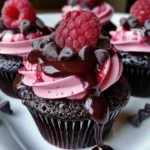 Delicious raspberry chocolate lava cupcakes with molten chocolate center.