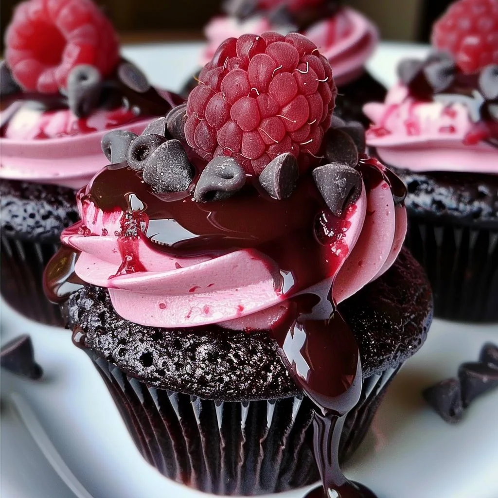 Delicious raspberry chocolate lava cupcakes with molten chocolate center.