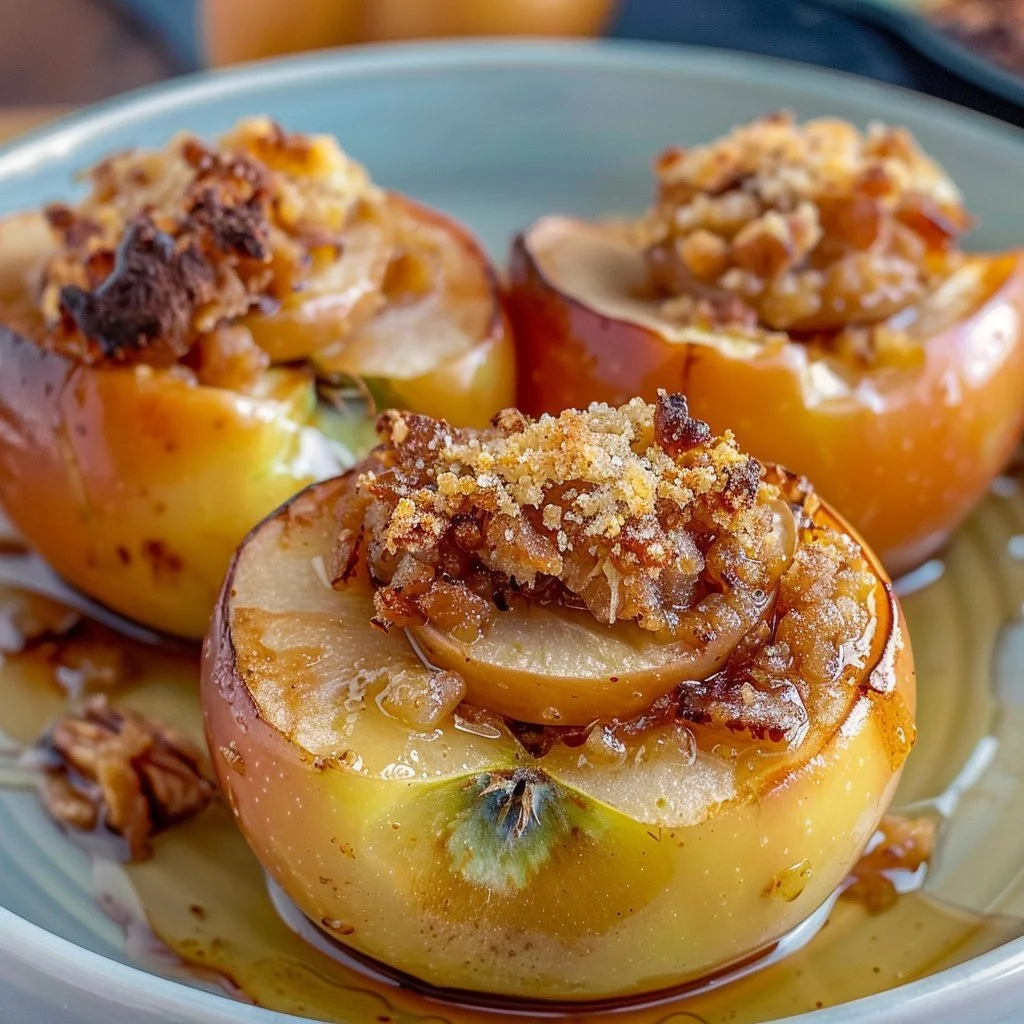 Stuffed air fryer baked apple halves with cinnamon and nuts