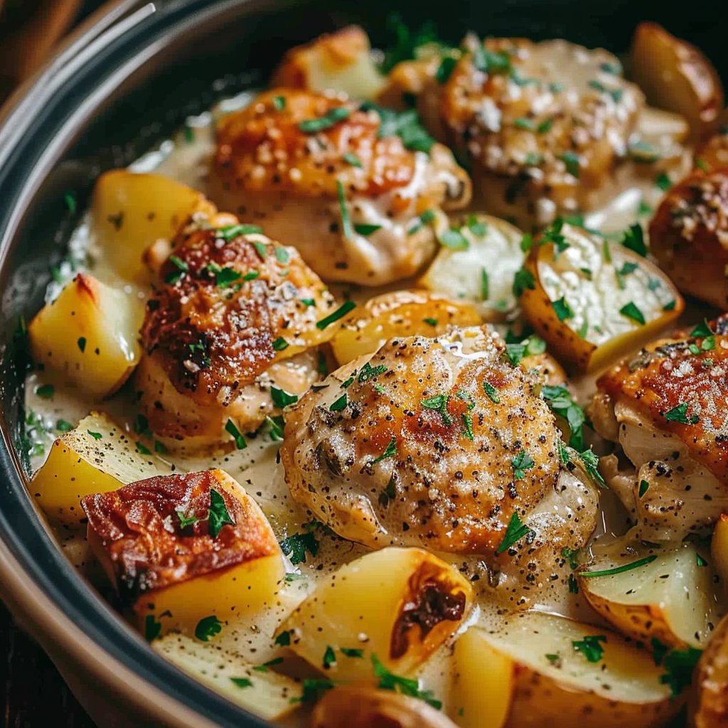 Garlic Parmesan Crockpot Chicken and Potatoes