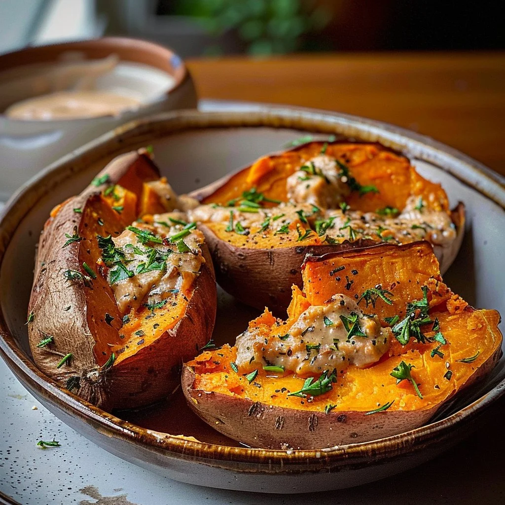 Delicious baked sweet potatoes ready to serve, rich in flavor and nutrients
