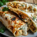 Delicious cheesy garlic chicken wraps served on a plate