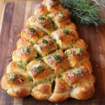 Cheesy Pull-Apart Christmas Tree Bread with festive decorations