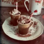 Delicious chocolate hot cups topped with whipped cream and chocolate shavings