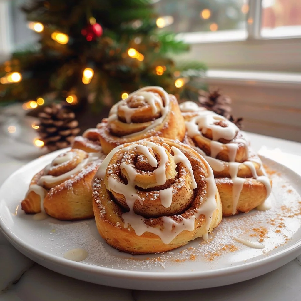 Festive Christmas Tree cinnamon rolls decorated for the holidays