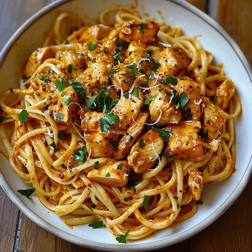 Cowboy Butter Chicken Linguine with creamy sauce and pasta