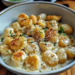 Creamy Crack Chicken Gnocchi in a bowl, garnished with herbs