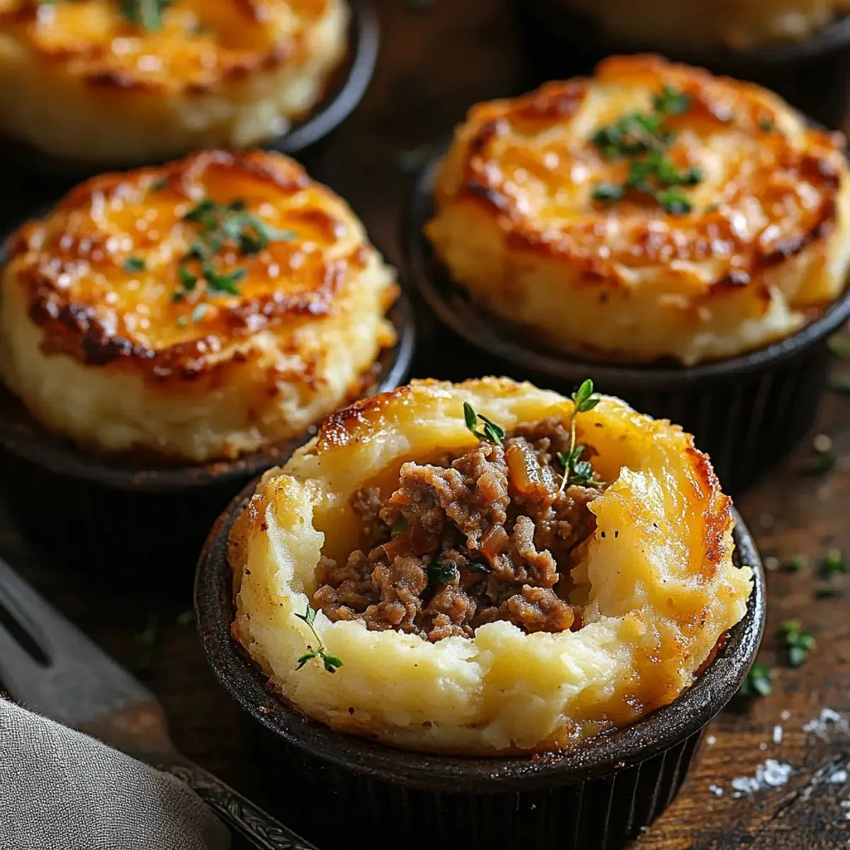 Mini shepherd's pies served on a plate