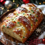 Festive Christmas Bread with decorative toppings and holiday ambiance