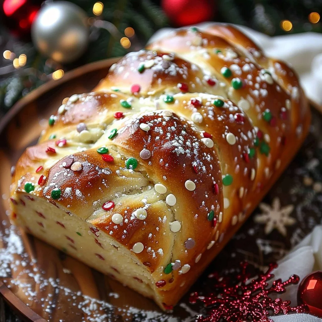 Festive Christmas Bread with decorative toppings and holiday ambiance