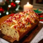 A beautifully baked festive Christmas bread decorated with seasonal herbs and spices