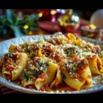 Delicious Christmas stuffed pasta decorated for the festive season