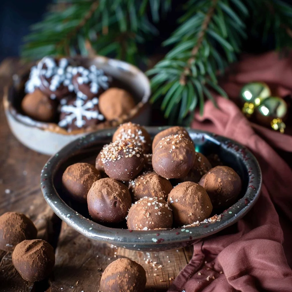 Festive speculoos balls arranged on a holiday platter