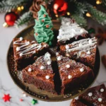 Frosted Christmas brownies decorated with festive colors and toppings