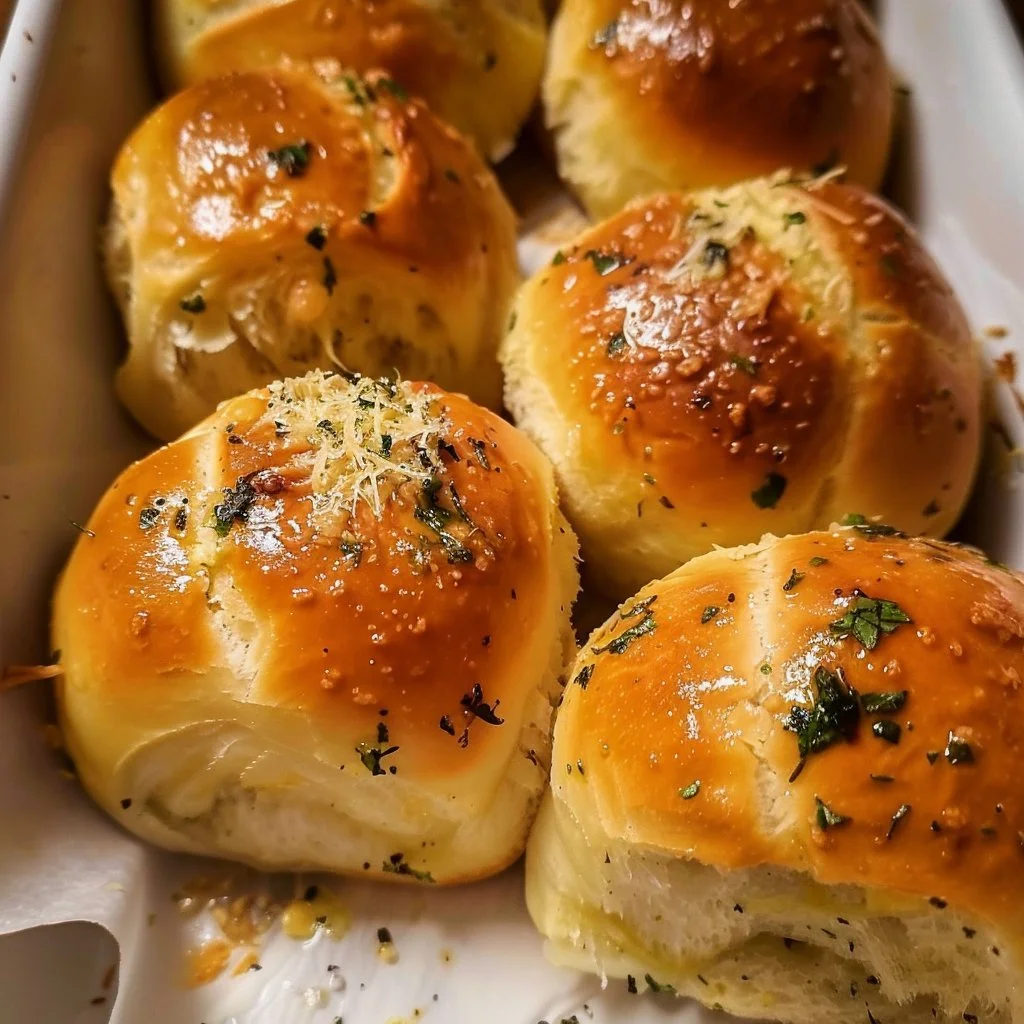 Freshly baked Garlic Bread Rolls served warm with butter and herbs.