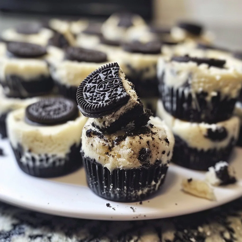 Delicious Oreo Cheesecake Delights served on a plate with chocolate drizzle