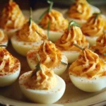 Pumpkin Patch Deviled Eggs served on a platter with seasonal decorations