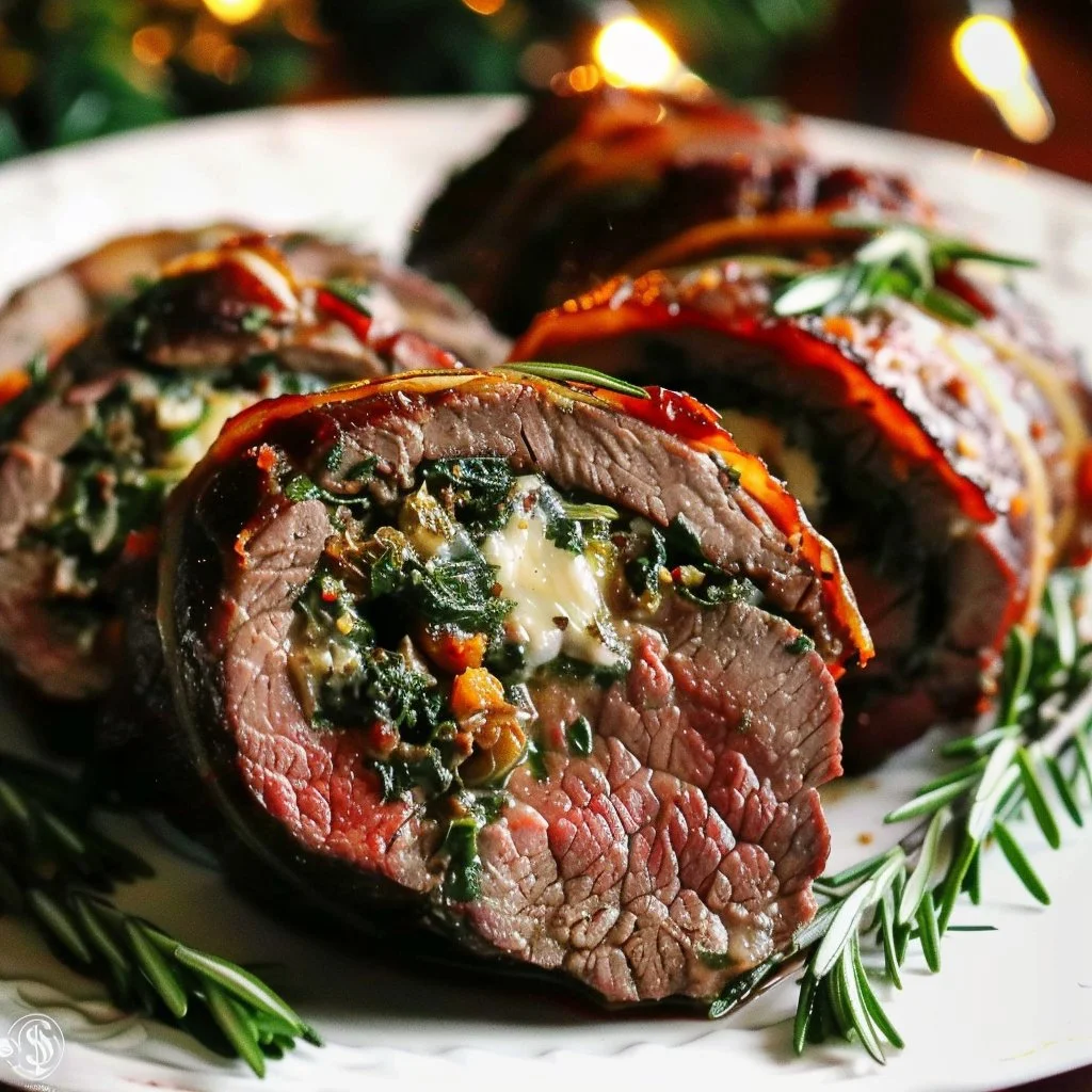 Quick Christmas Stuffed Beef Tenderloin recipe with festive flavors.