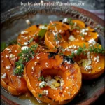Delicious roasted pumpkin topped with feta cheese and drizzled with honey