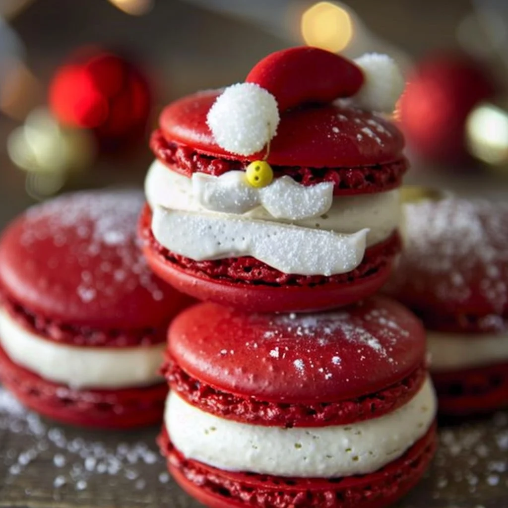 Festive Santa Claus Macarons decorated for Christmas